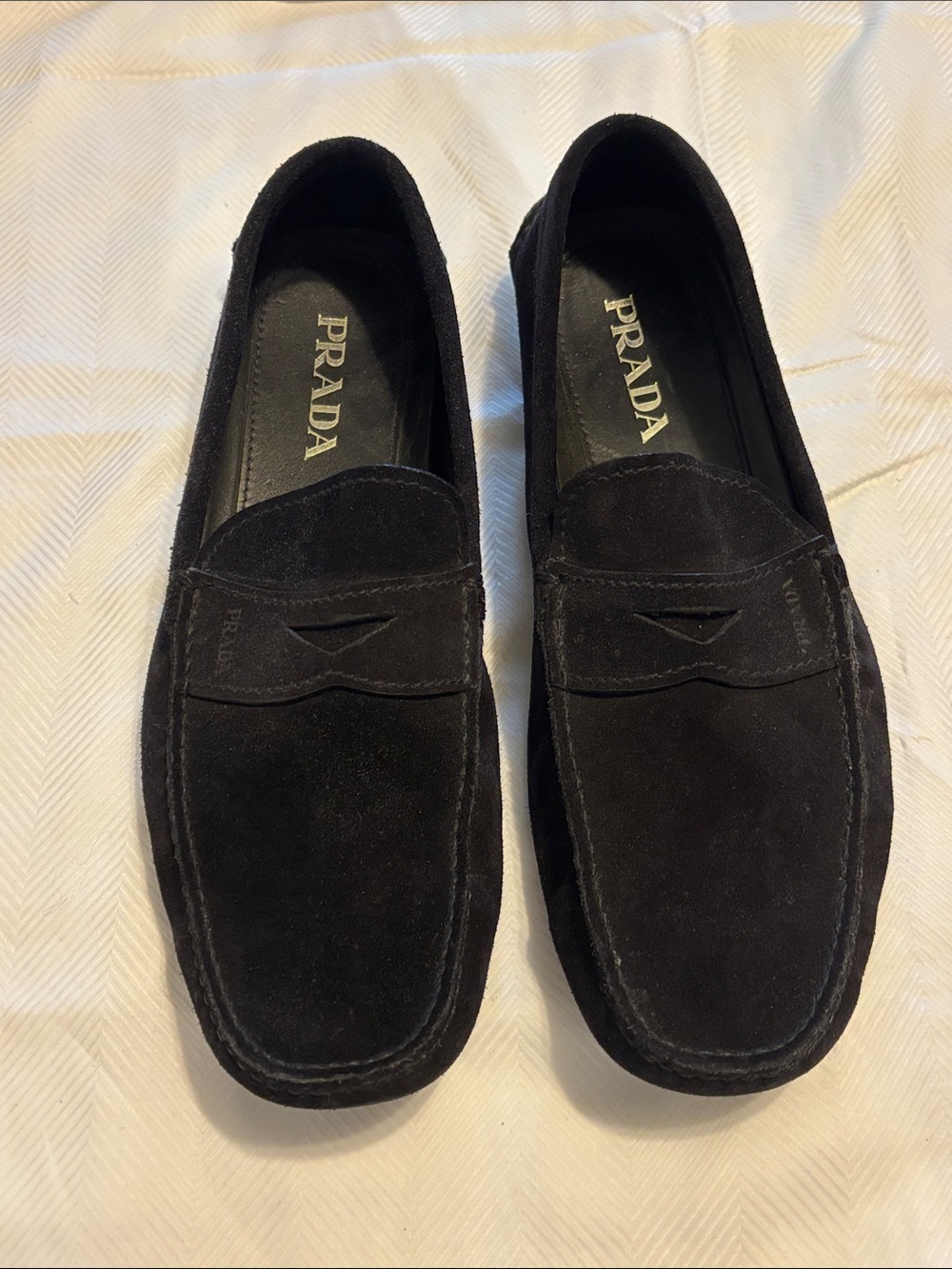 Prada Black Suede Leather Shoes Driving Shoes Loafers Sz 9.5